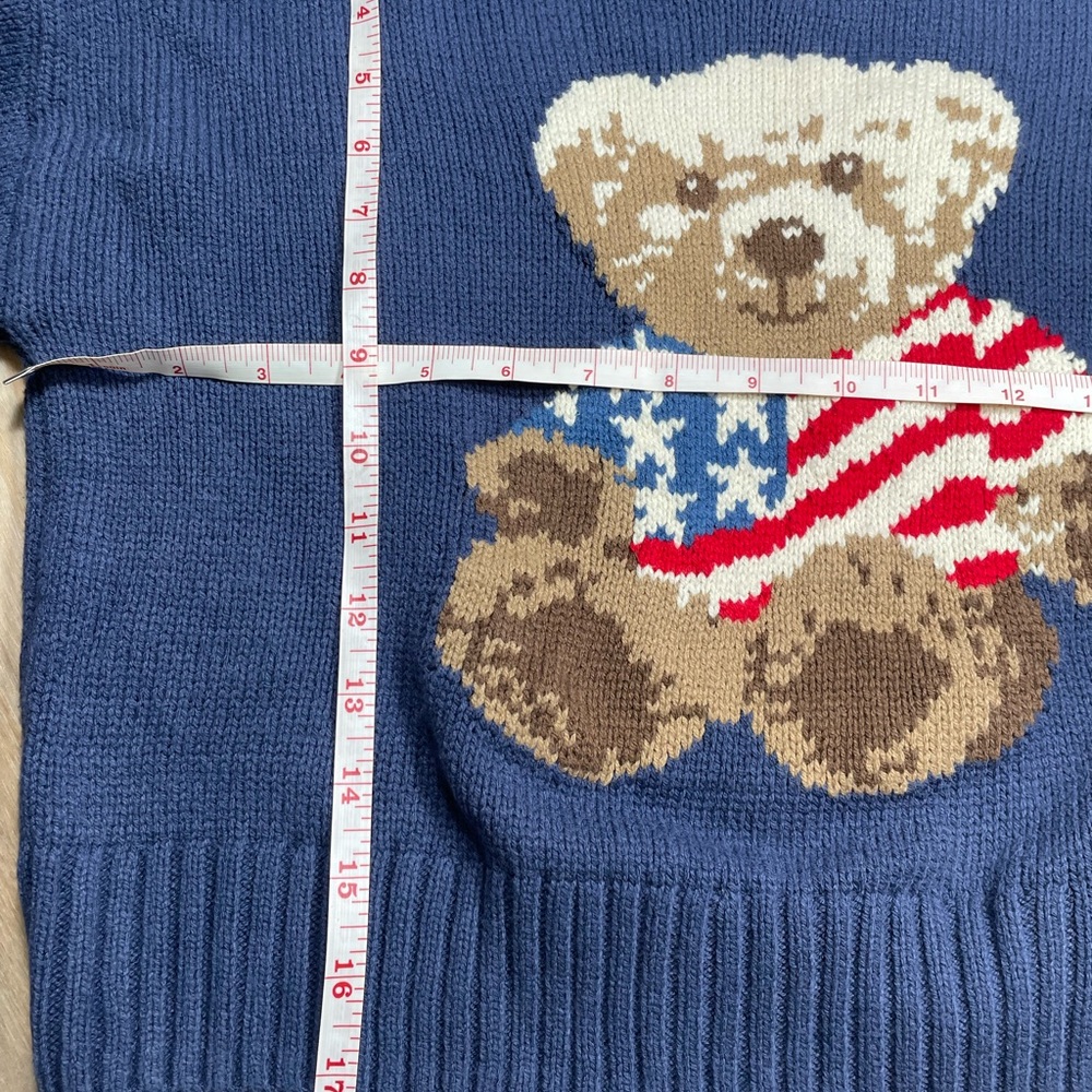 Americana Teddy Bear Sweater USA Flag Knit Patriotic 4th July S - Picture 6 of 7